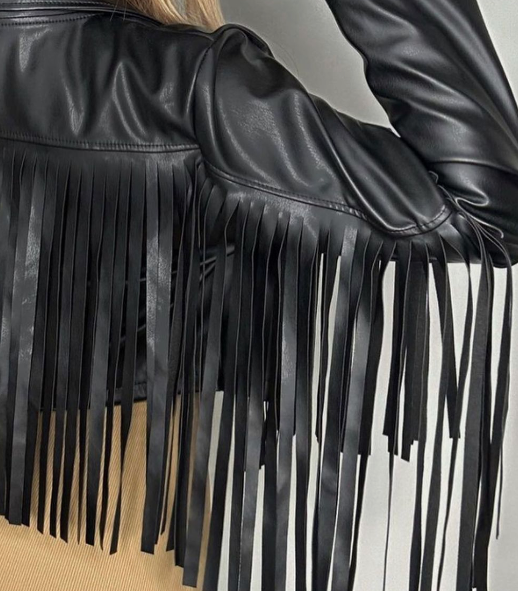 Eco Leather Jacket with Fringes