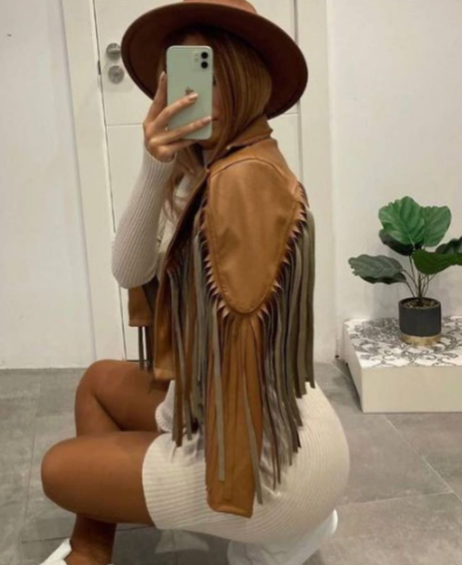 Eco Leather Jacket with Fringes